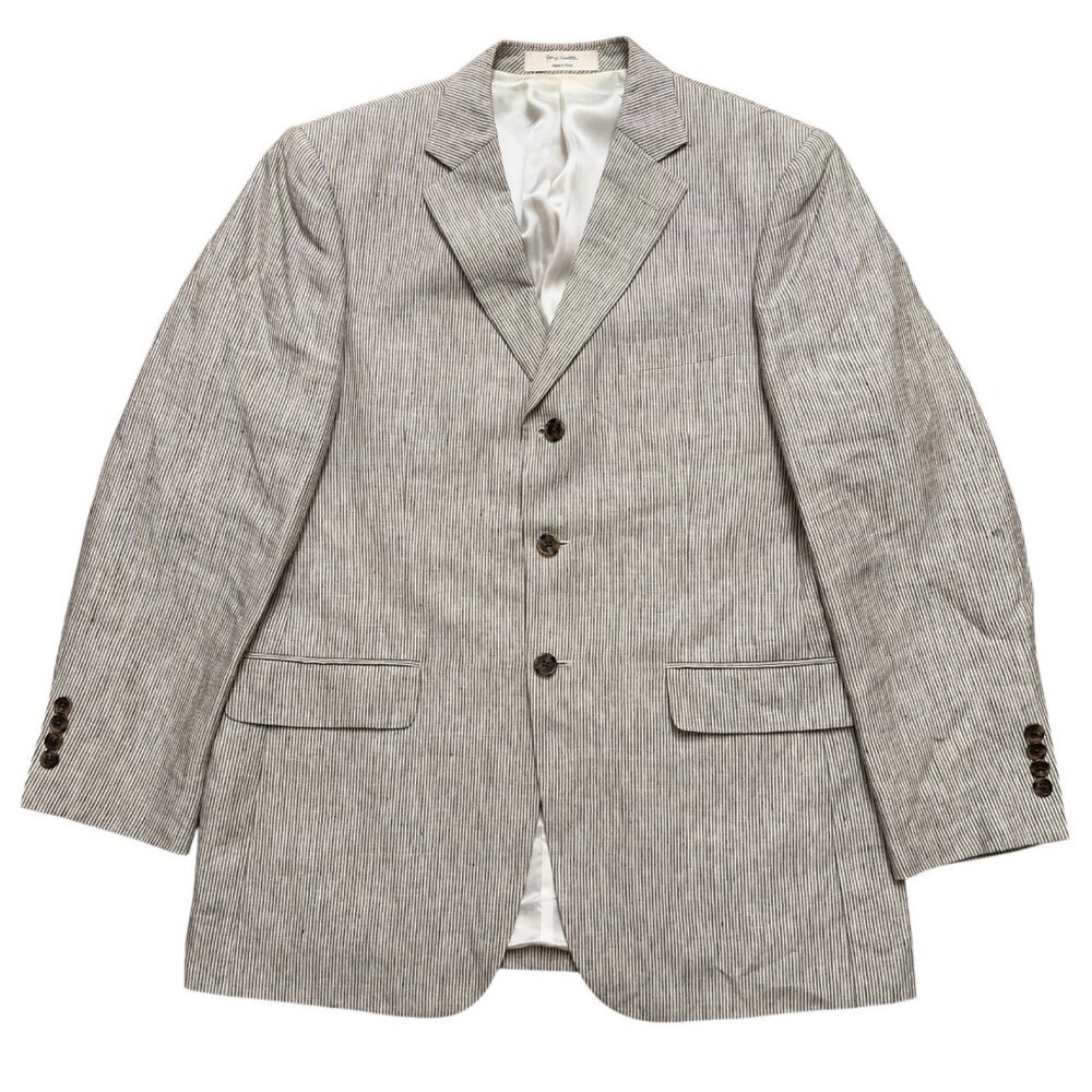 John W. Nordstrom Blazer Jacket Mens 42R (Fits 46R) Linen Vented Gray Striped